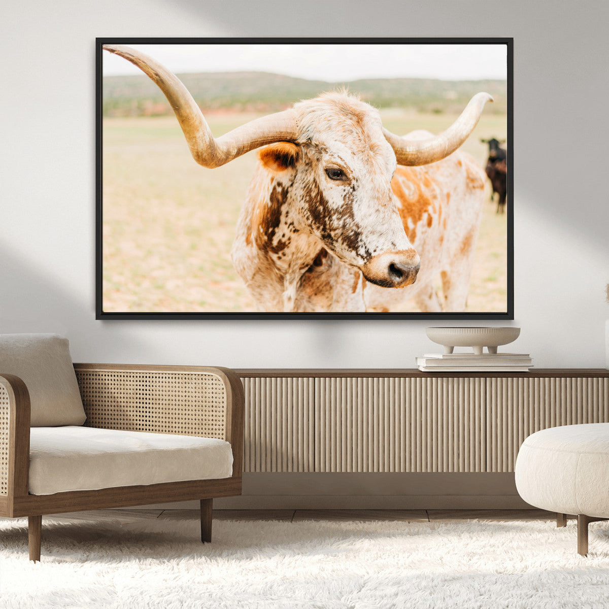 Texas Longhorn Wall Art Canvas Print – Framed Spotted Cow