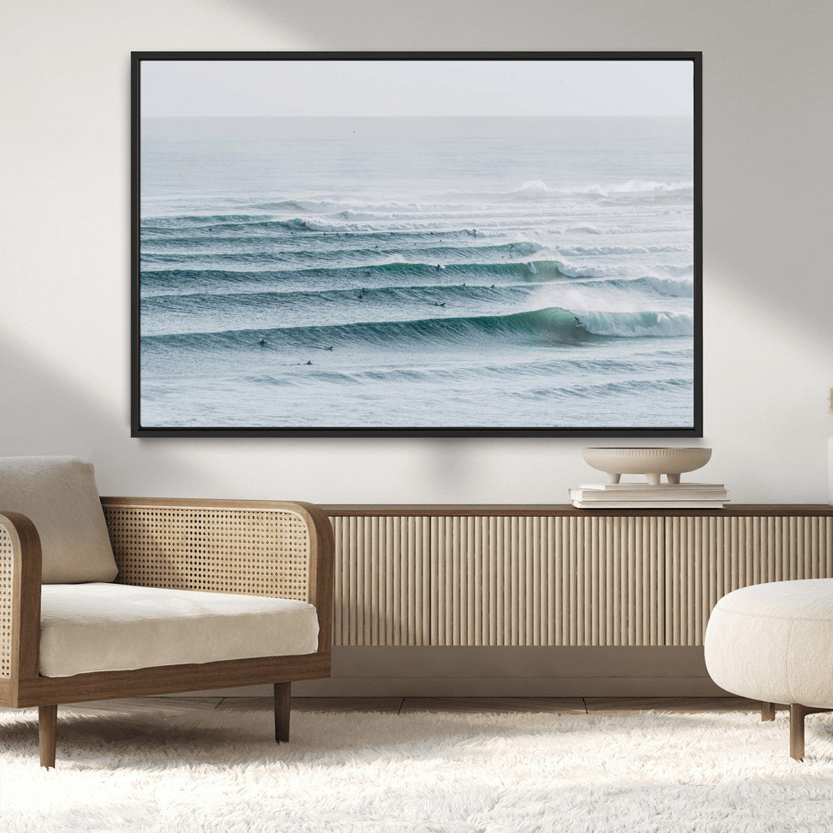 Ocean Waves Wall Art Canvas Print – Framed Surfer Lineup
