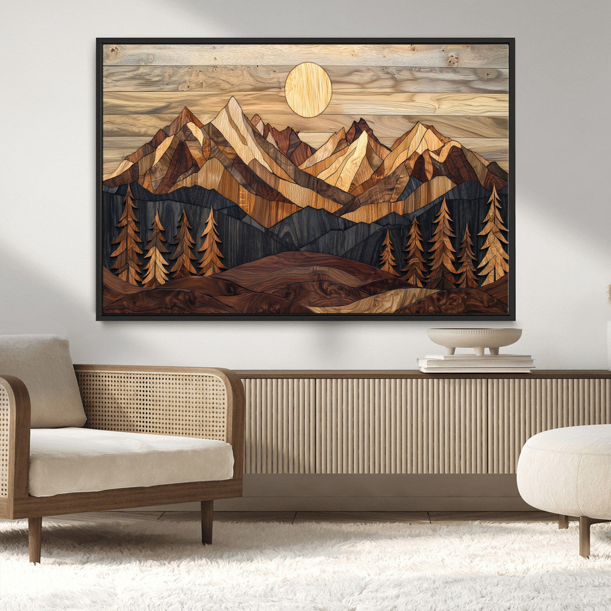 Wood Mountain Landscape Wall Art Canvas Print – Framed