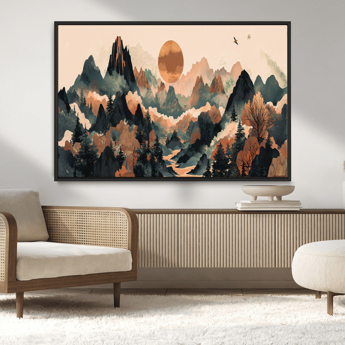 Wood Mountain Landscape Wall Art Canvas Print – Framed