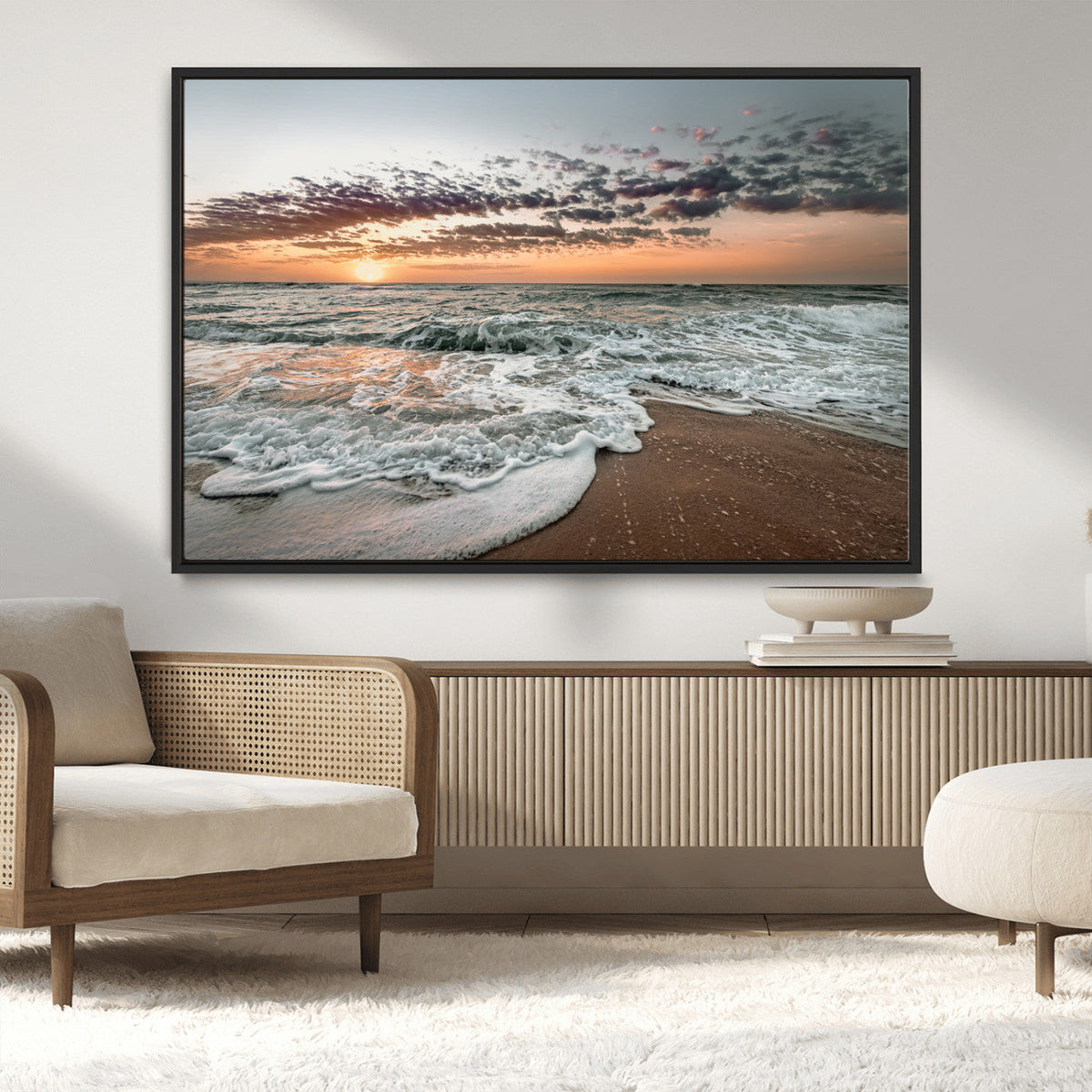 Ocean Sunset Wall Art Canvas Print – Framed Beach Waves