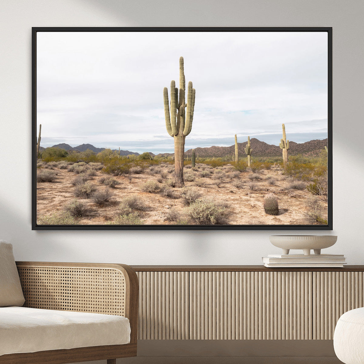 Saguaro Cactus Wall Art – Framed Desert Canvas Artwork,