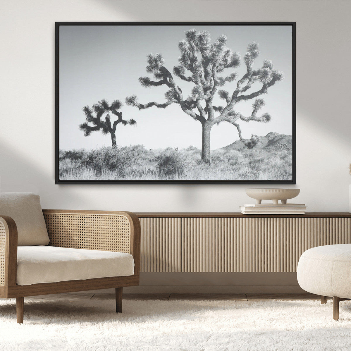 Joshua Tree Wall Art Canvas Print – Framed Black White