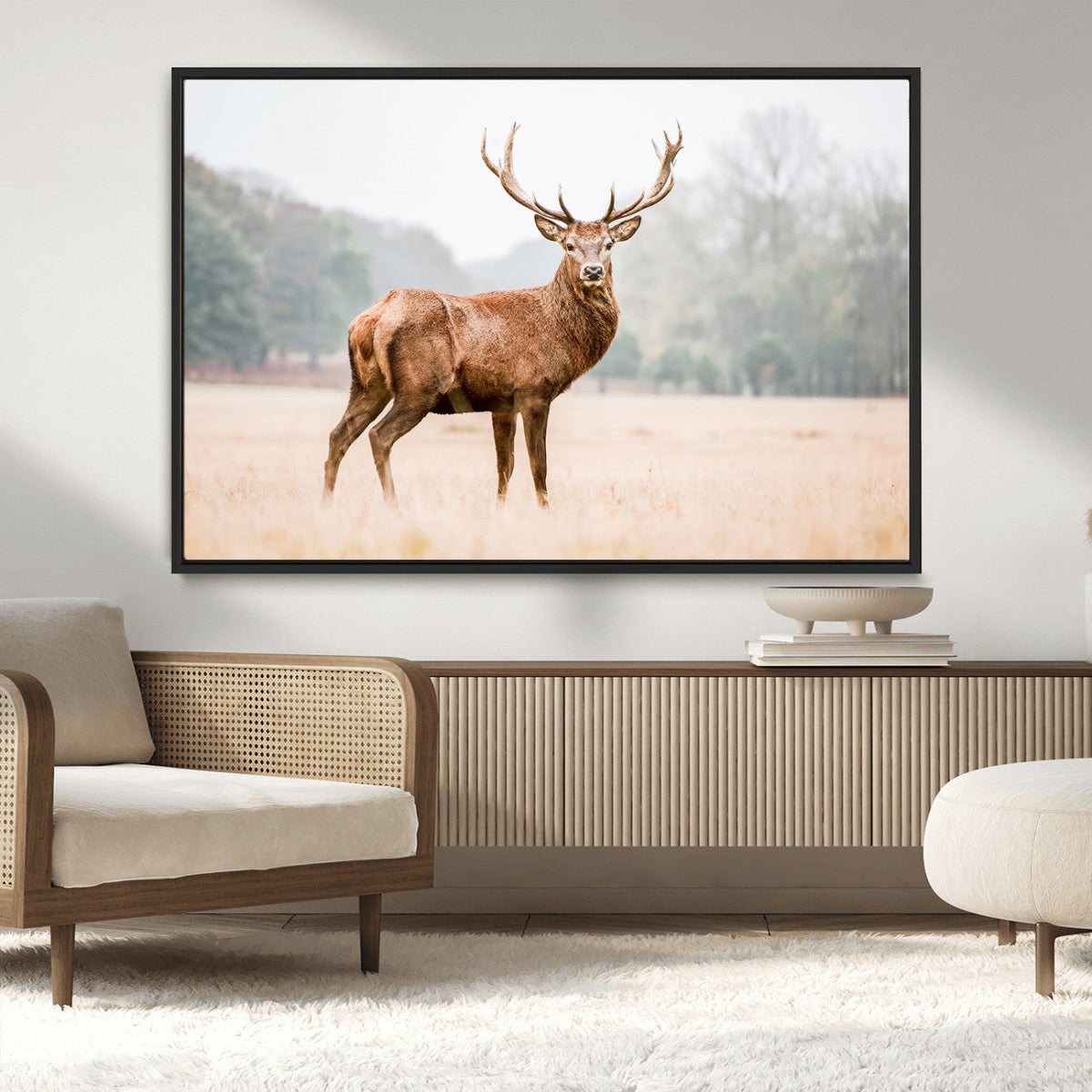 Vintage Wildlife Wall Art Canvas Print – Misty Landscape
