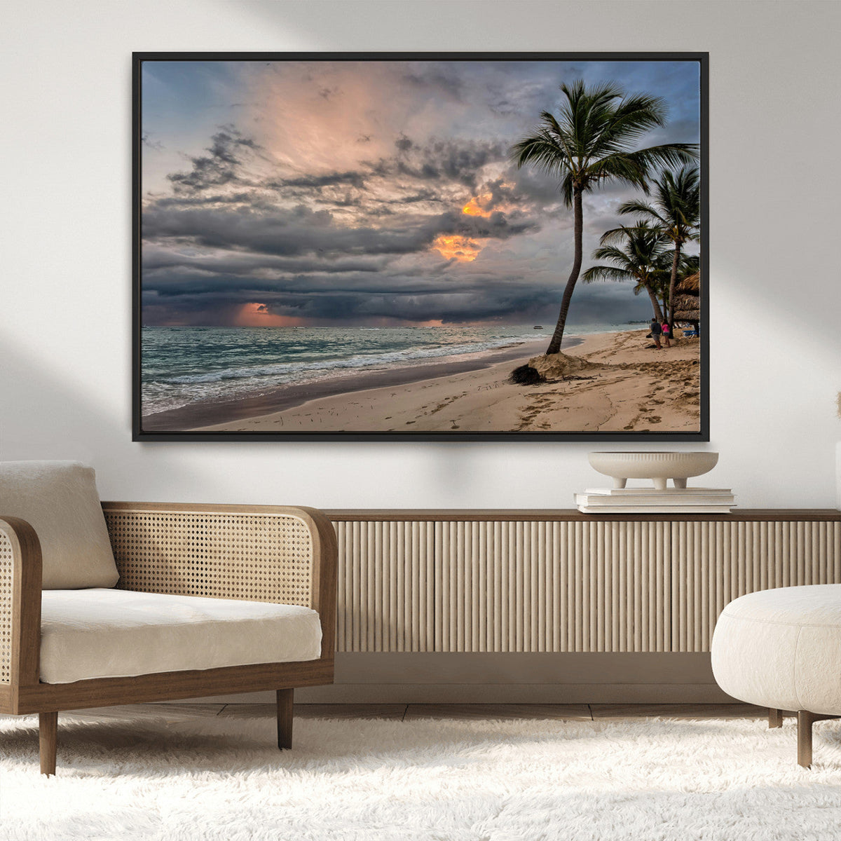 Tropical Storm Wall Art Canvas Print – Framed Moody Beach