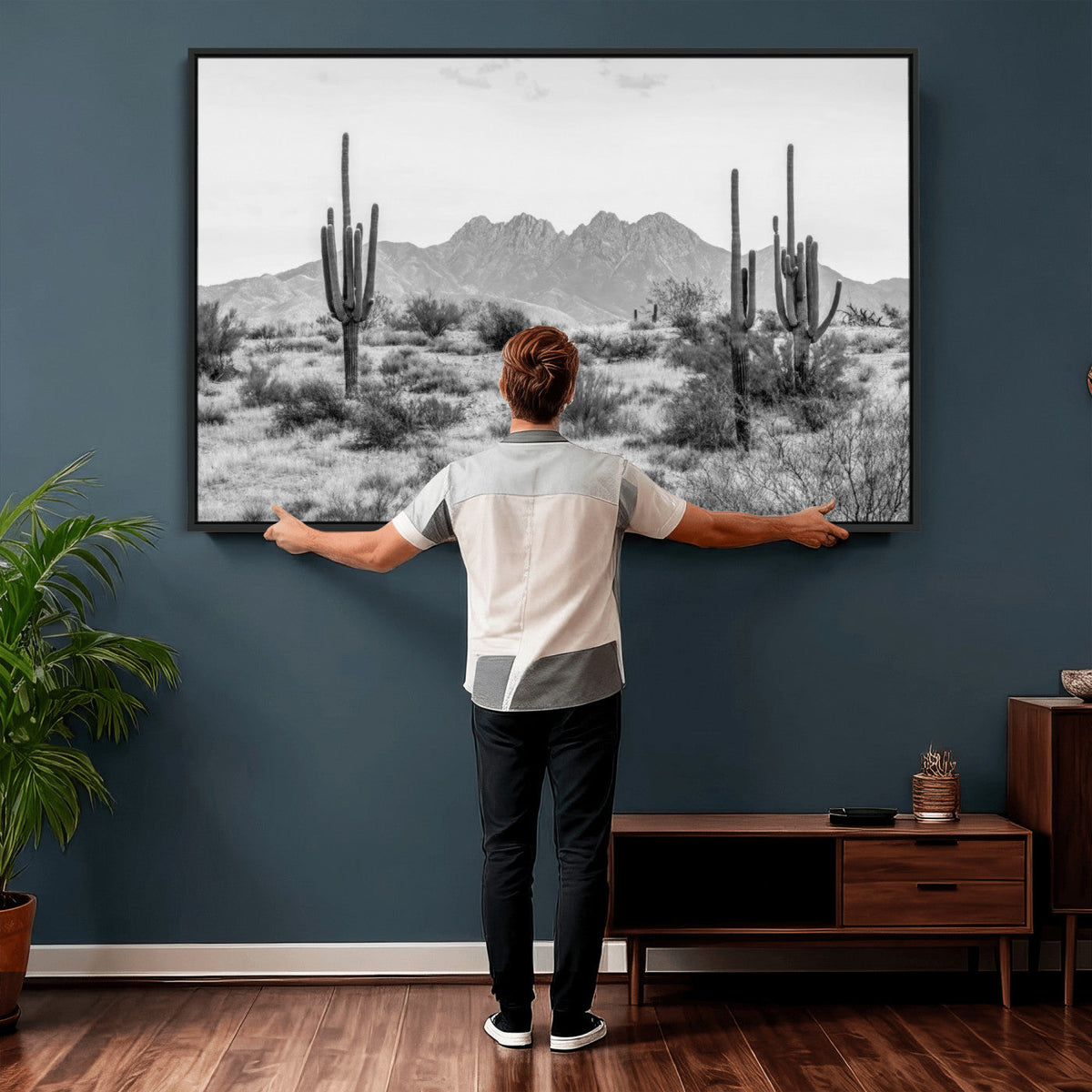 Black White Arizona Desert Canvas Wall Art Cactus Farmhouse