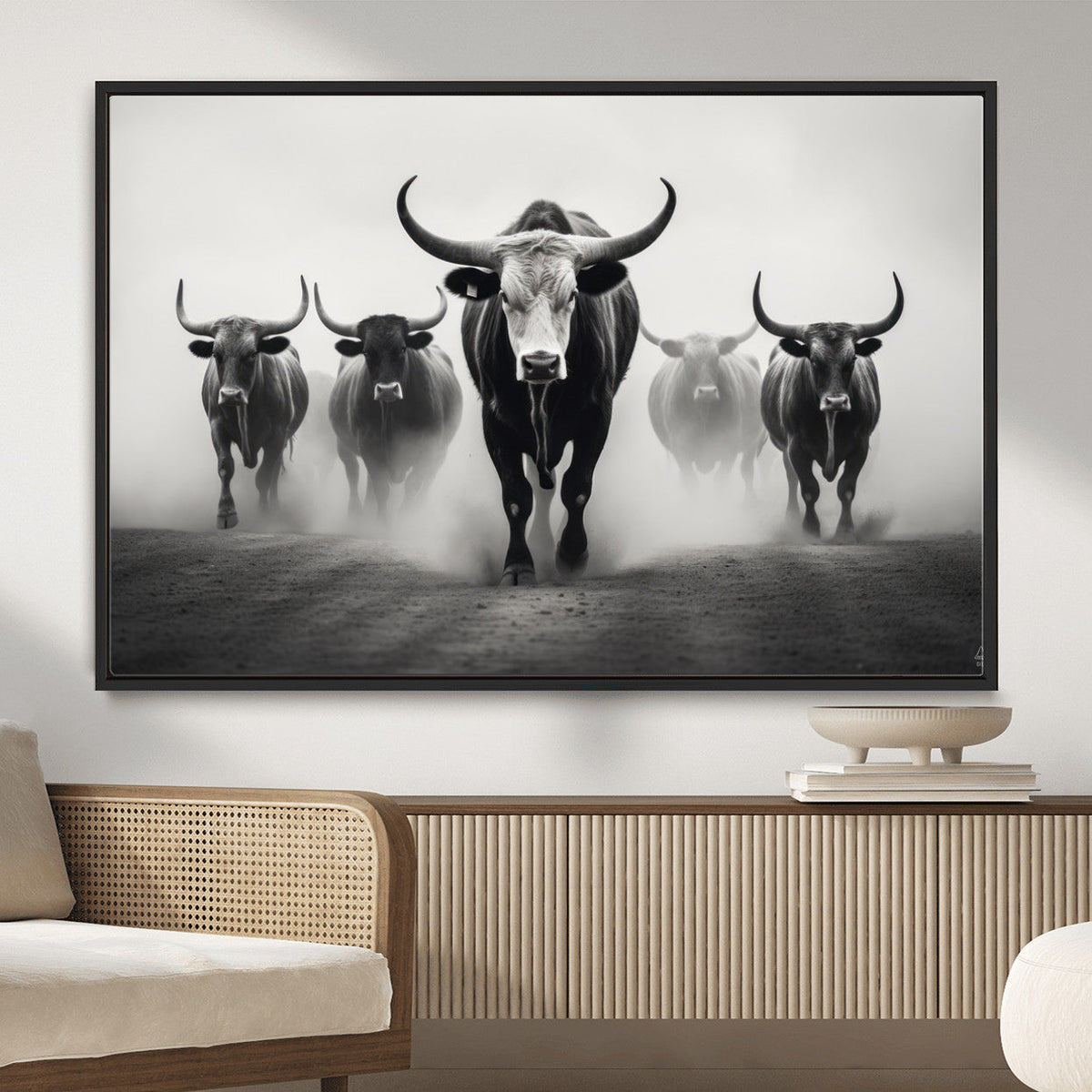 Texas Longhorn Wall Art Canvas Print, Framed Speckled Cow