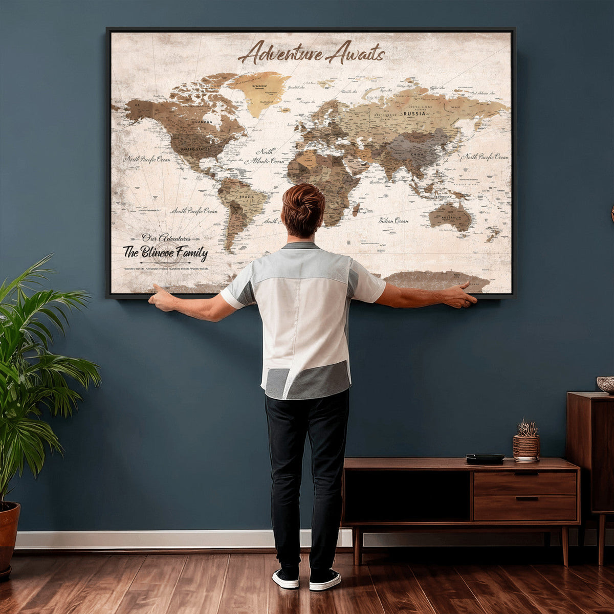 Custom Push Pin World Map Wall Art Canvas Print –