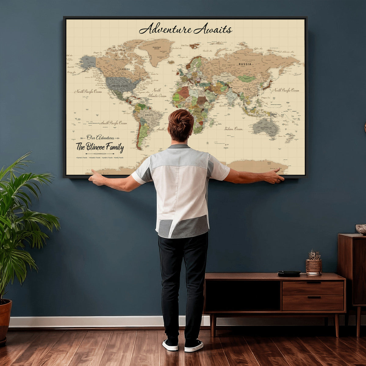 Custom Push Pin World Map Wall Art Canvas Print – Custom