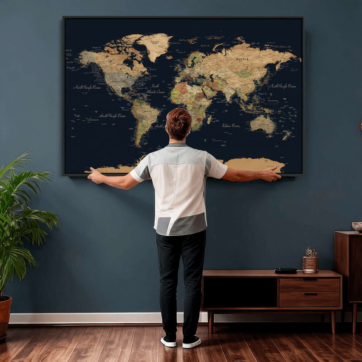 Vintage World Map Canvas on the Dark Background Wall Art