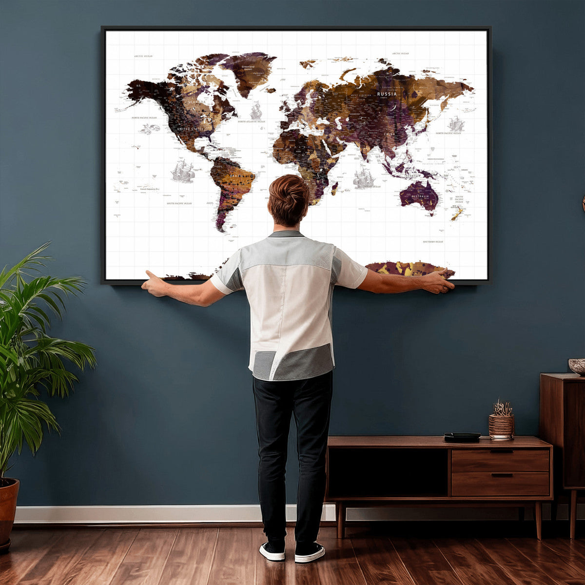 Rustic World Map Wall Art Canvas Print | Large World Map on