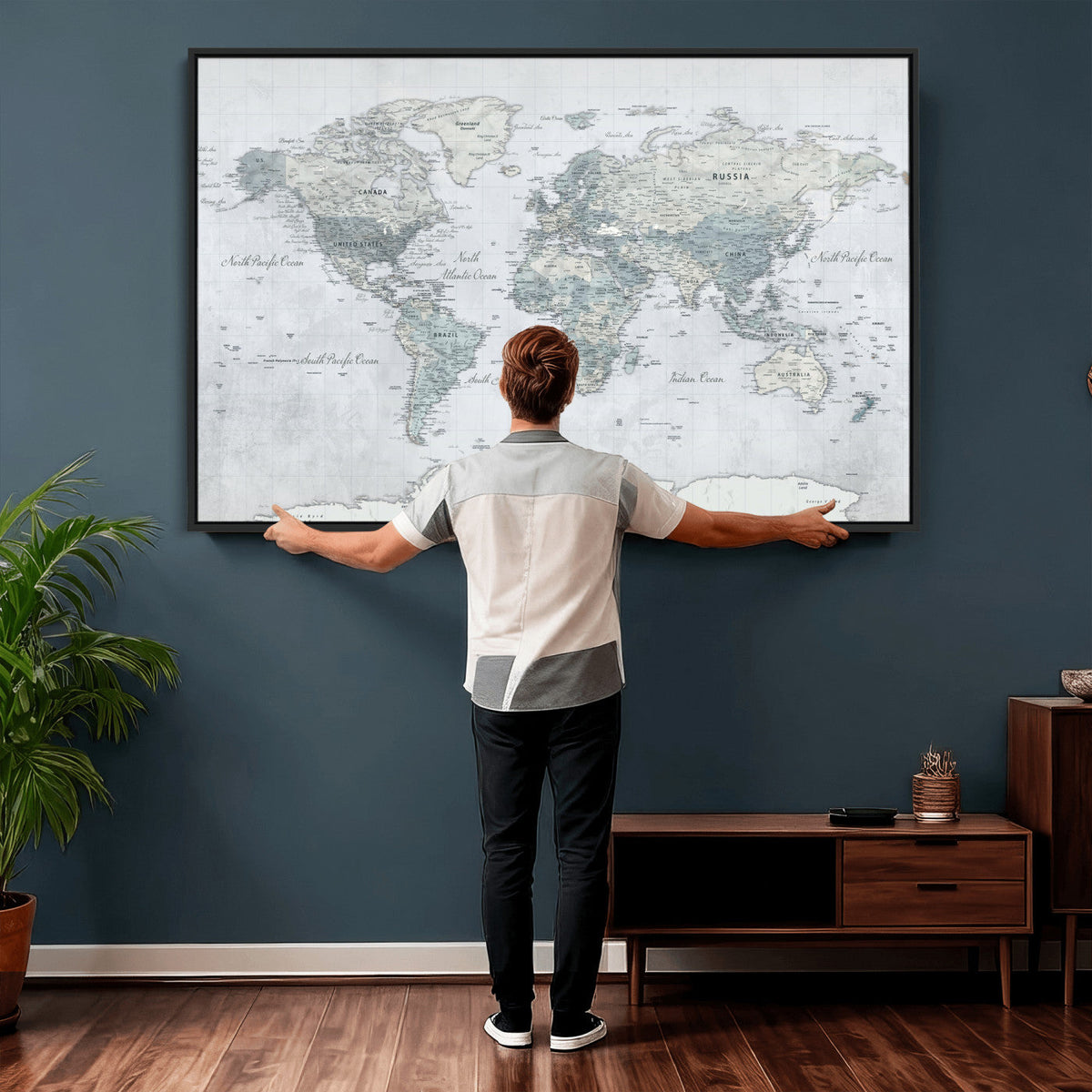 Push Pin World Map Canvas Print - Detailed Vintage World Map