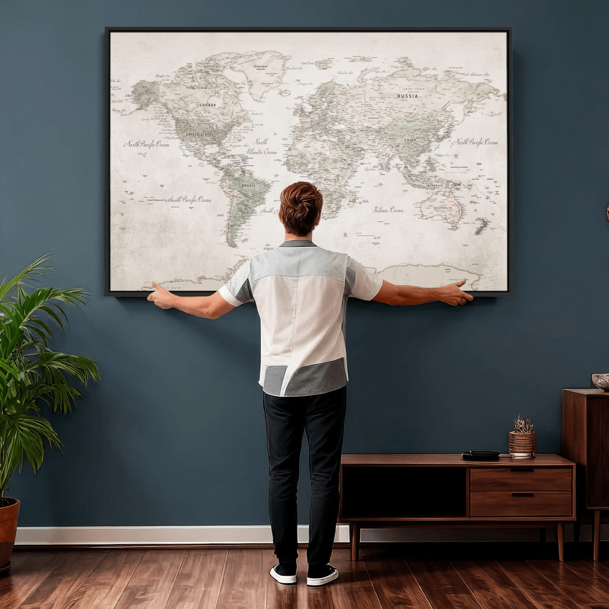 Antique Style World Map Canvas Print - Vintage Detailed
