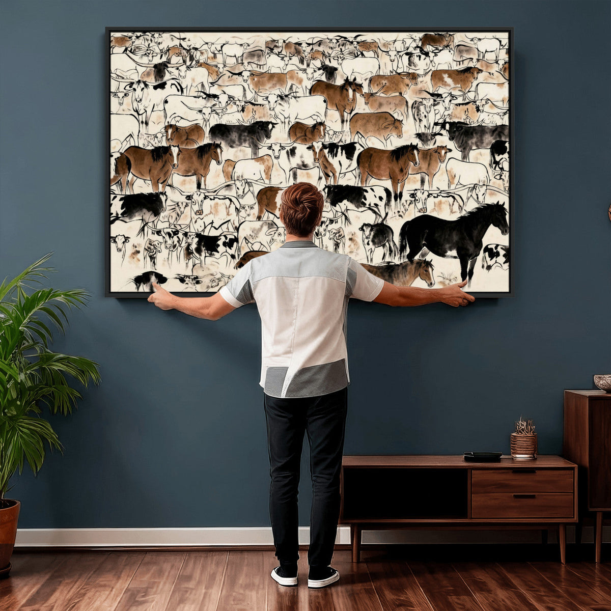 Farmhouse Animals Horse Longhorn Cow Wall Art Canvas Print -