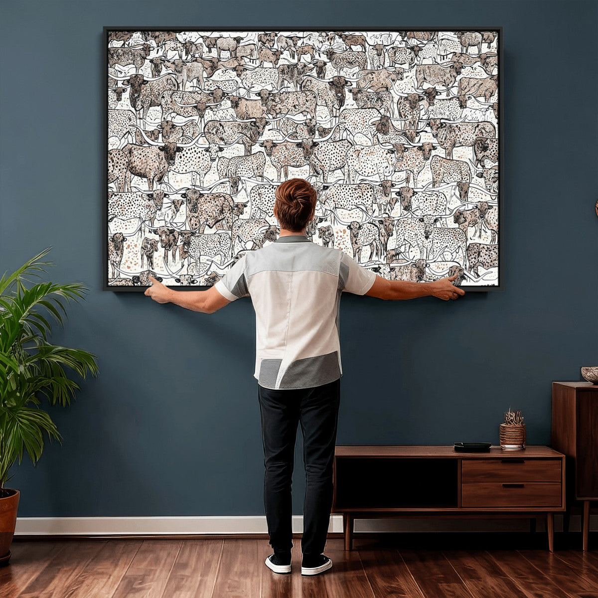 Abstract Texas Cow Wall Art Canvas Print - Farm Longhorn