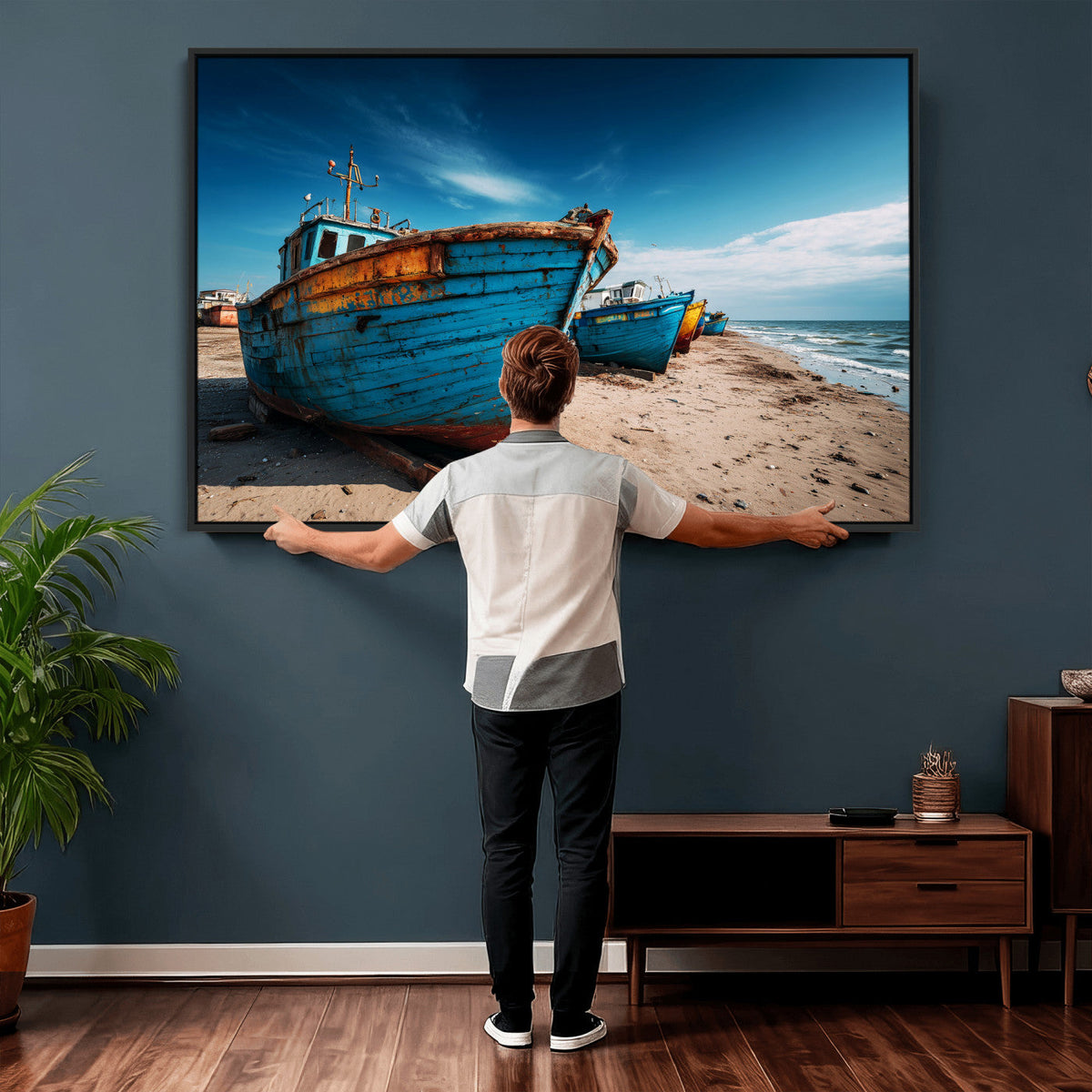 Coastal Fishing Boats Wall Art Canvas Print, Sunset Beach