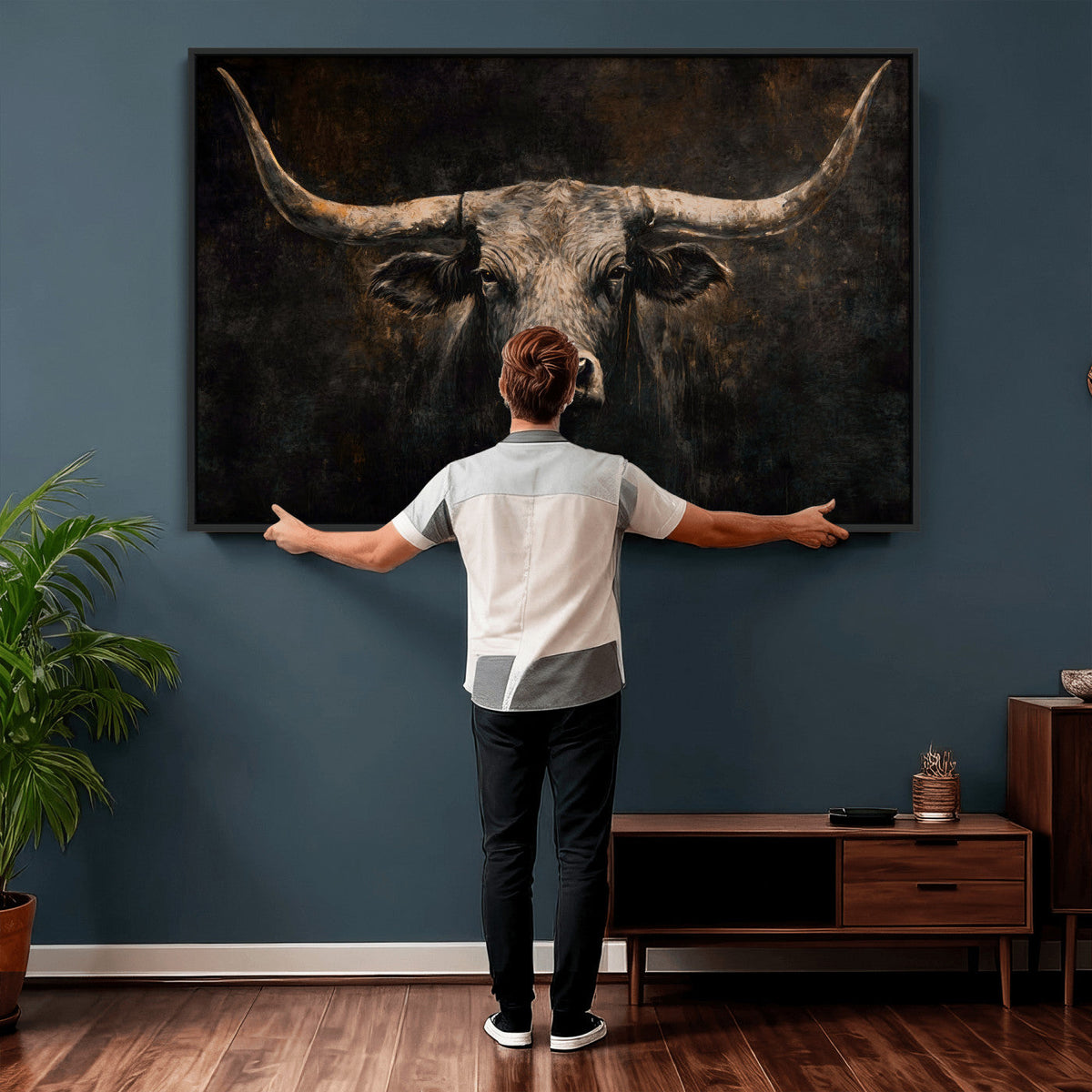 Vintage Longhorn Bull Wall Art Canvas Print – Rustic Western