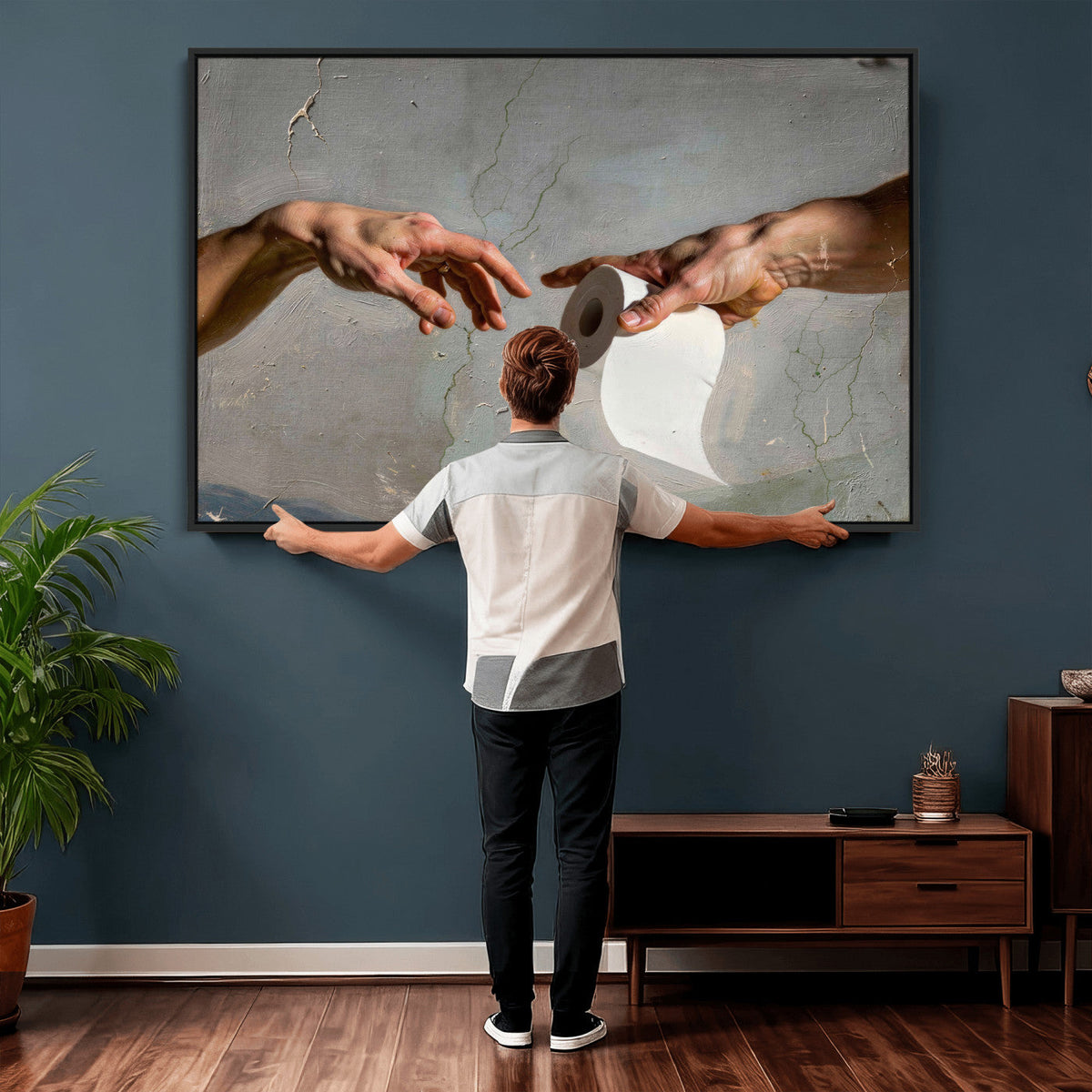 Funny Bathroom Wall Art Canvas, Creation of Toilet Paper