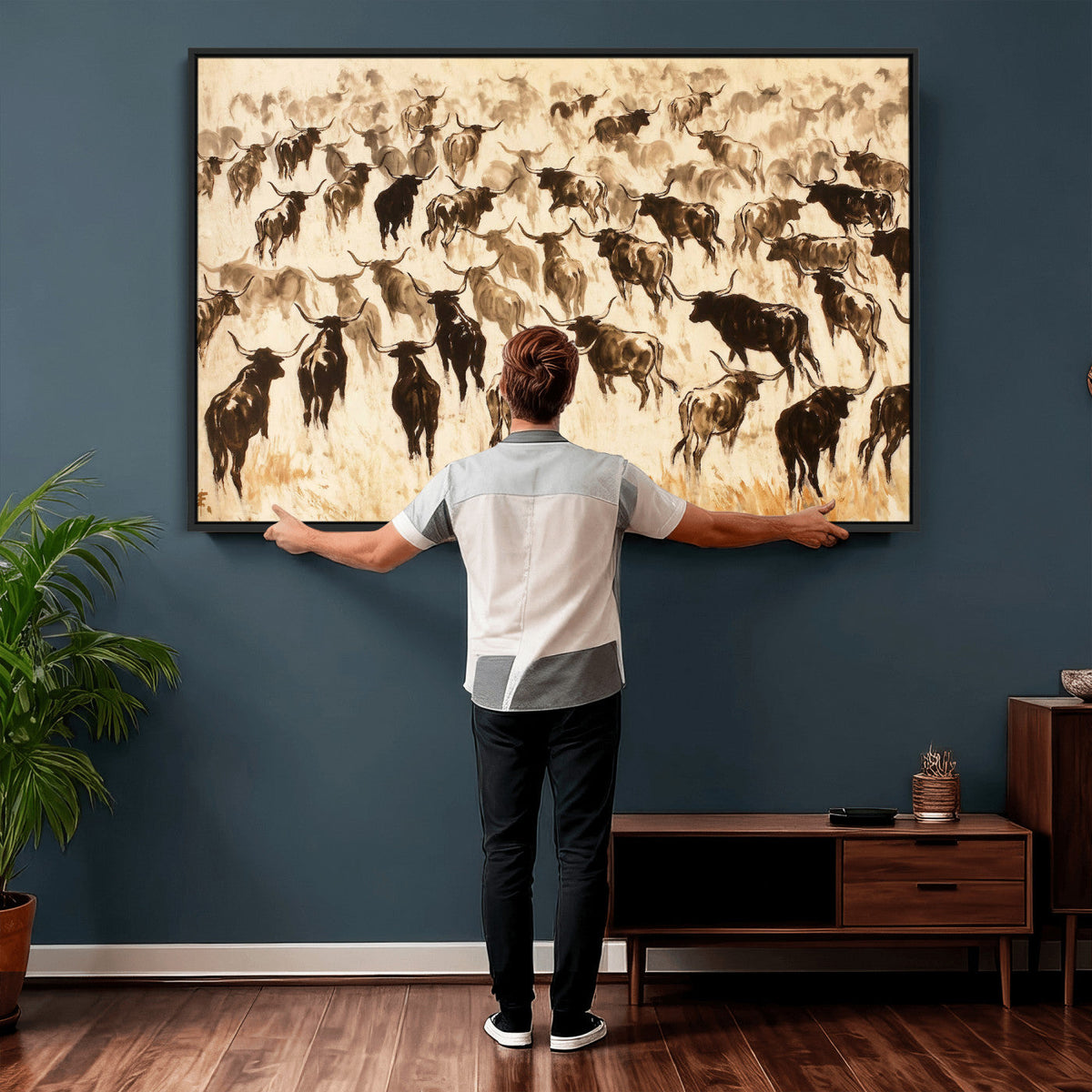 Texas Longhorn Sepia Canvas Wall Art, Western Cattle