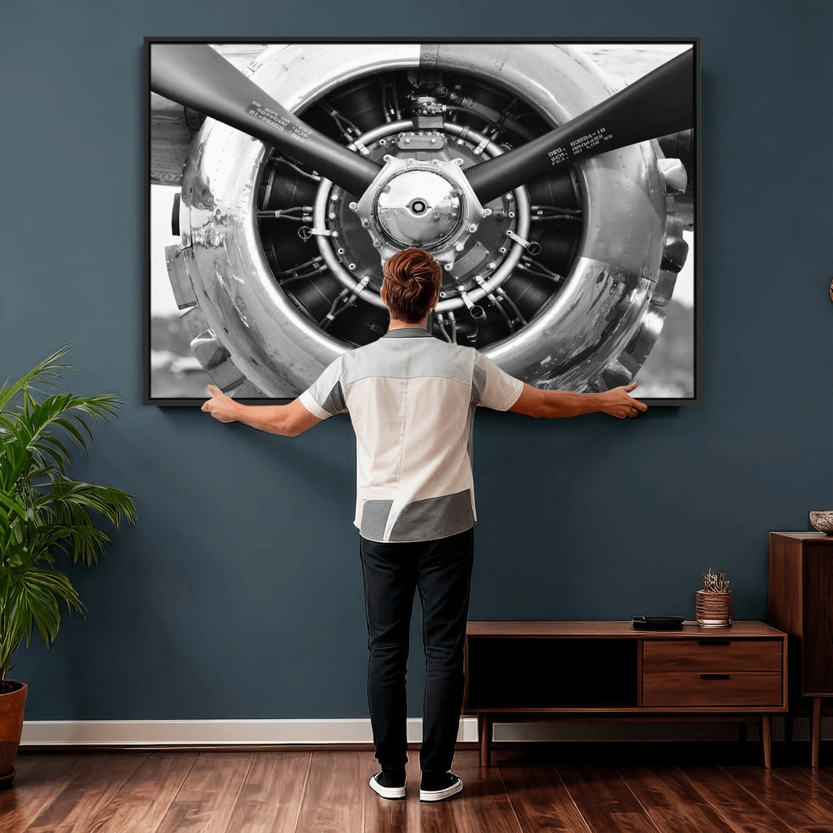 Vintage Propeller Plane Wall Art Canvas Print, Black and