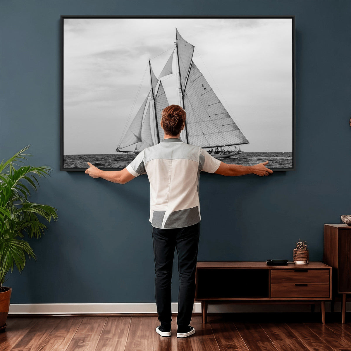 Vintage Sailboat Wall Art Canvas Print, Black and White