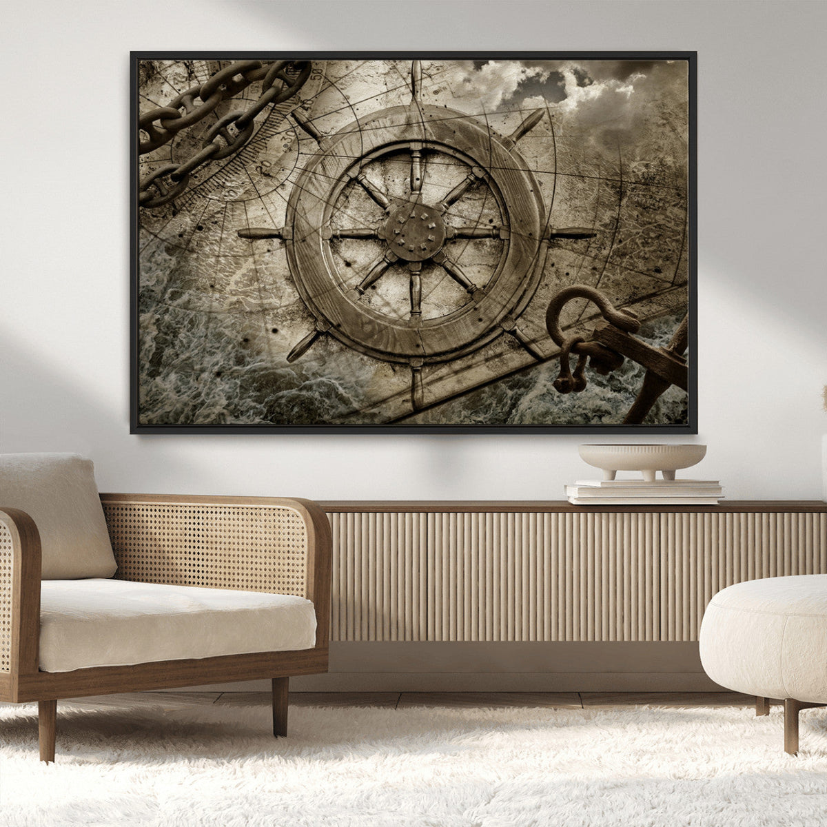 Wooden Ship Wheel Canvas Print, Multi Panel Canvas Wall Art
