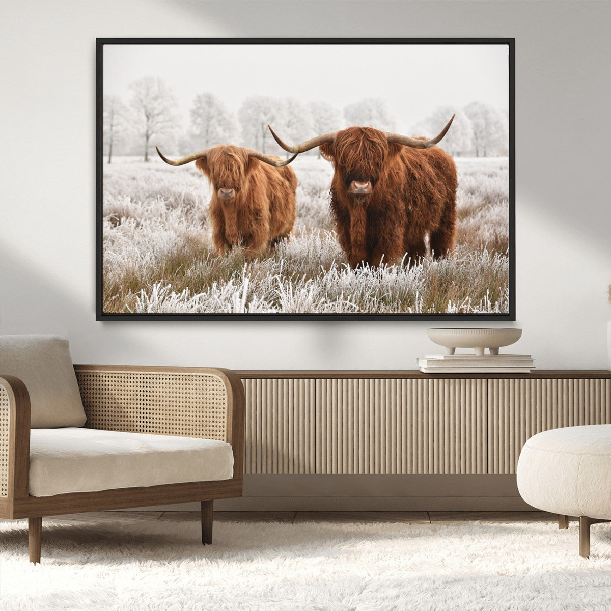 Longhorn Cattle Wall Art Canvas Print, Framed Farmhouse
