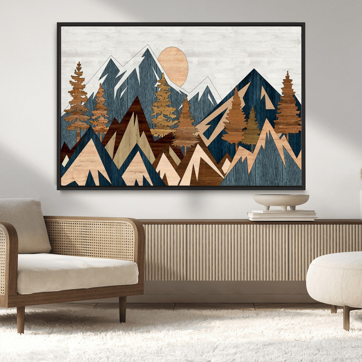 Abstract Wood Panel Effect Mountain Range Top Wall Art