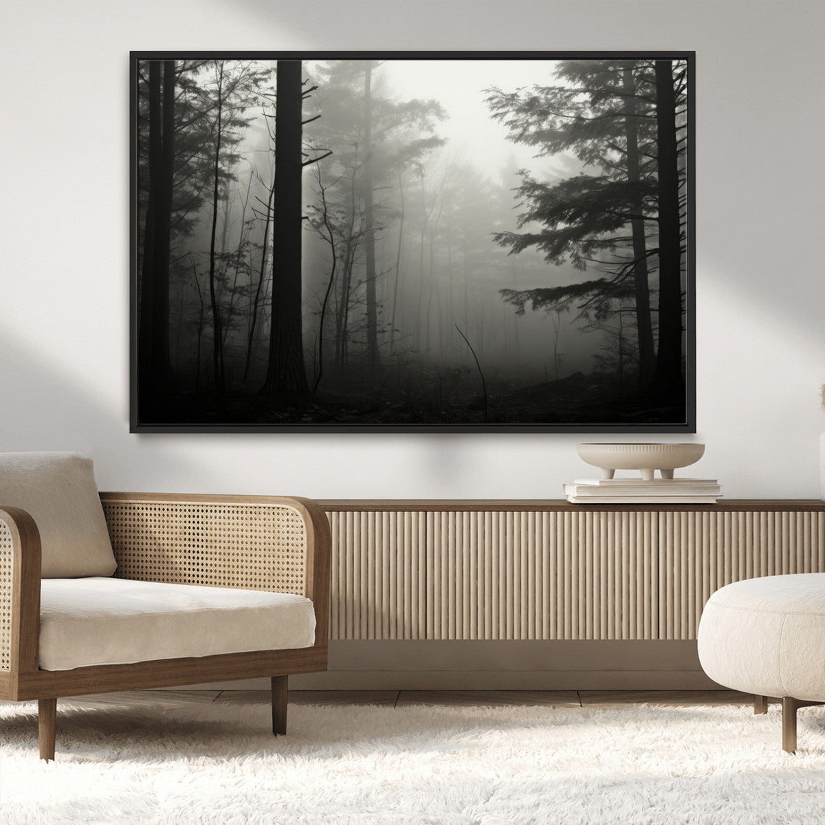 Misty Forest Wall Art Premium Canvas Print a Foggy and