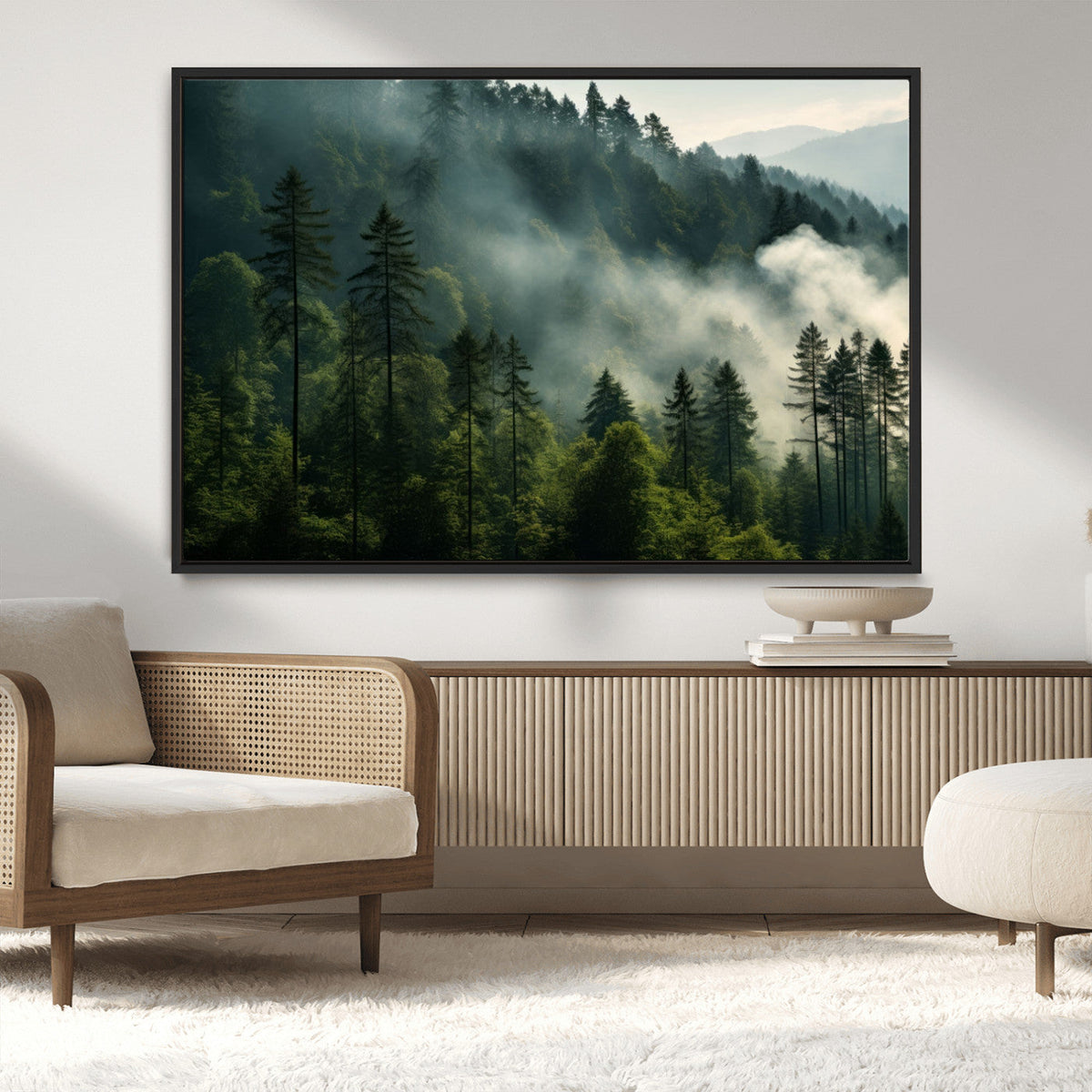 Misty Forest Wall Art Premium Canvas Print a Foggy and