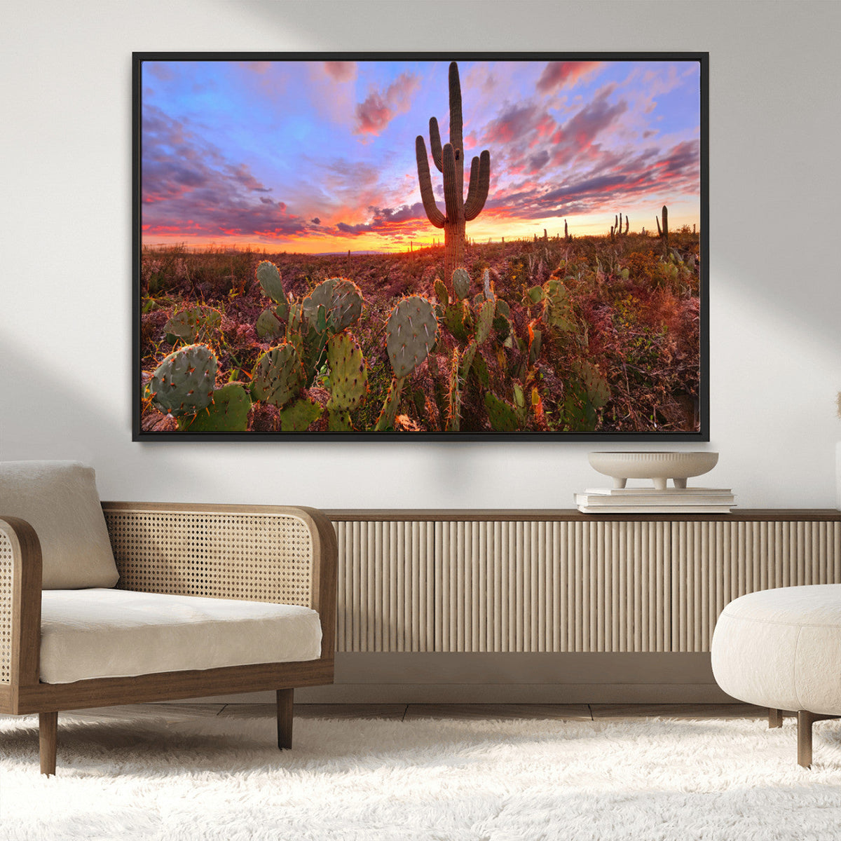 Arizona Desert Wall Art Canvas Print - Framed Deser Sunset