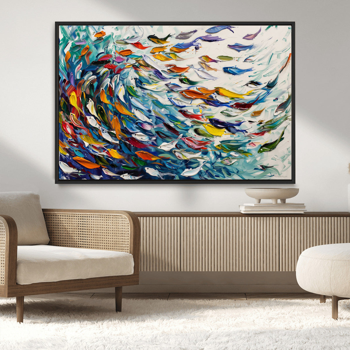 Modern Abstract Fish Shoal Wall Art Canvas Print, Colorful