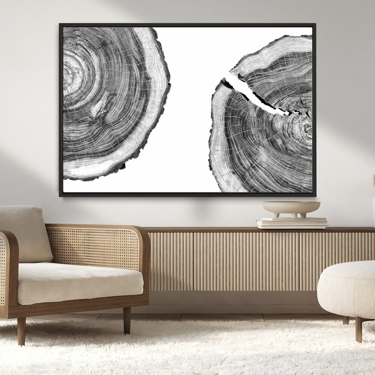 Abstract Large Tree Rings – Minimalist Black and White Wood