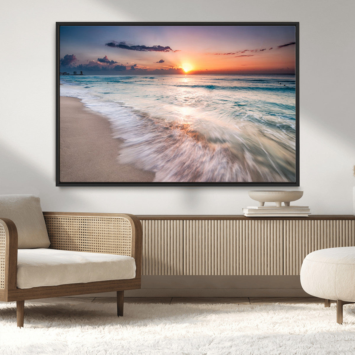 Sunset Beach Wall Art – Soothing Coastal Landscape, Ready to