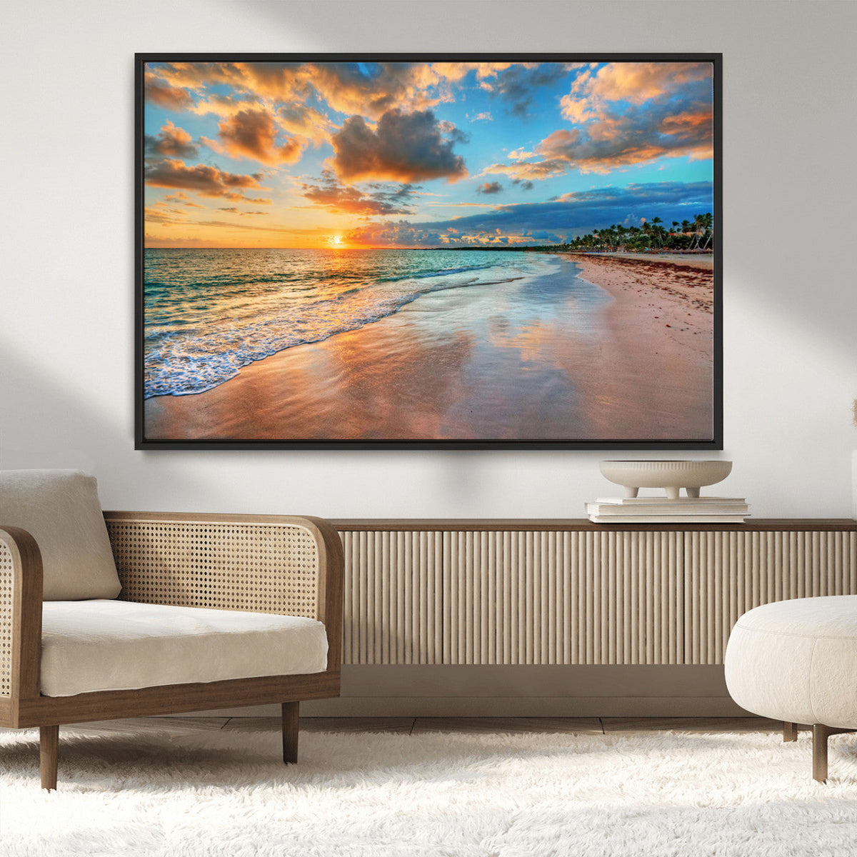Serene Beach Sunset Wall Art | Coastal Ocean Canvas Print |