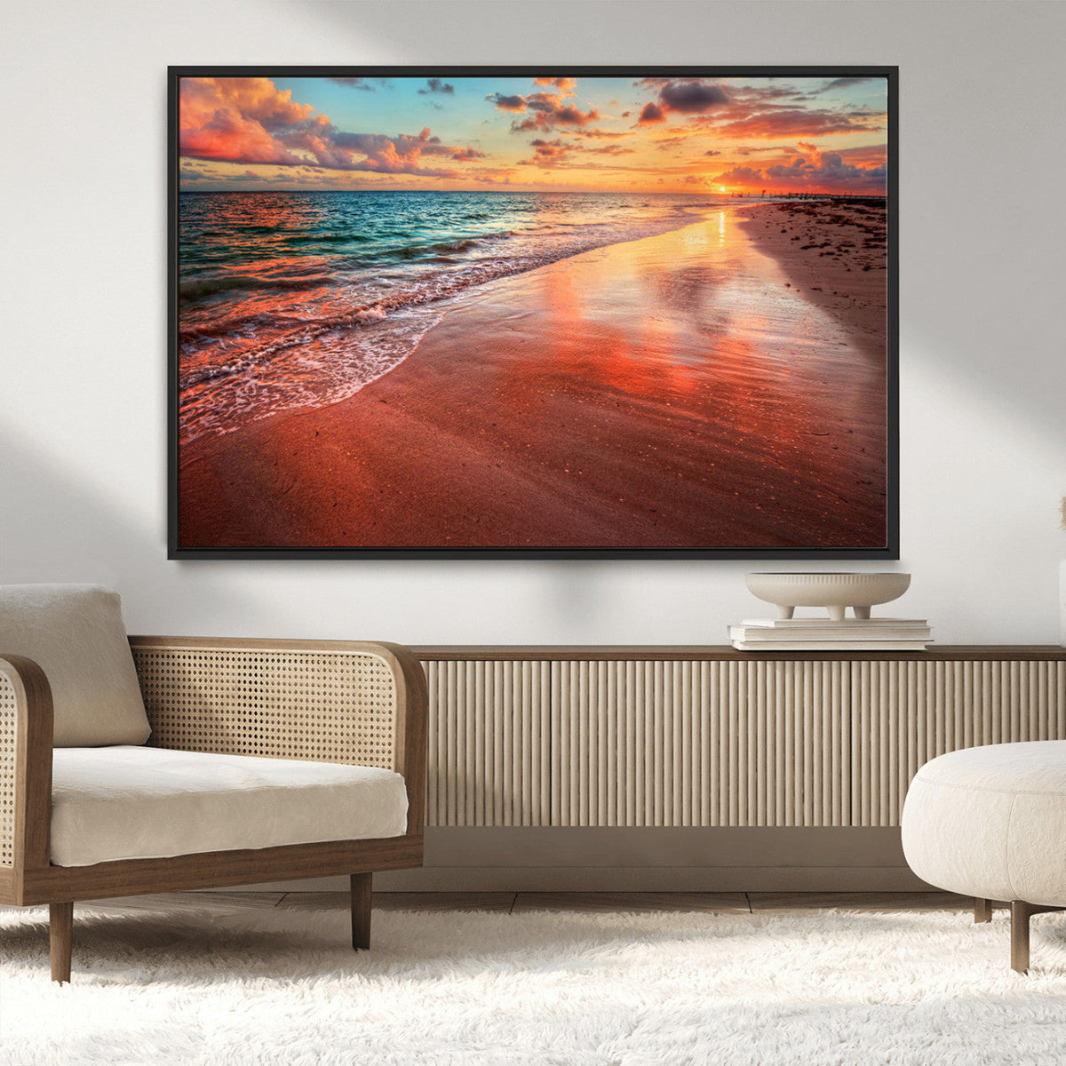 Sunset Beach Wall Art | Ocean Canvas Print | Coastal Wall
