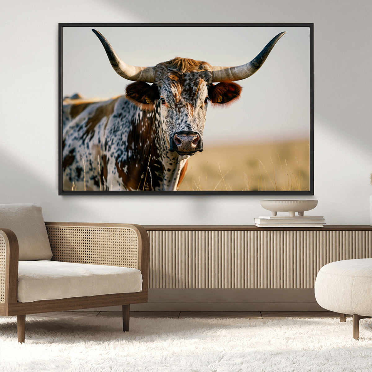 Texas Bull Longhorn Wall Art Canvas Print for Farm House