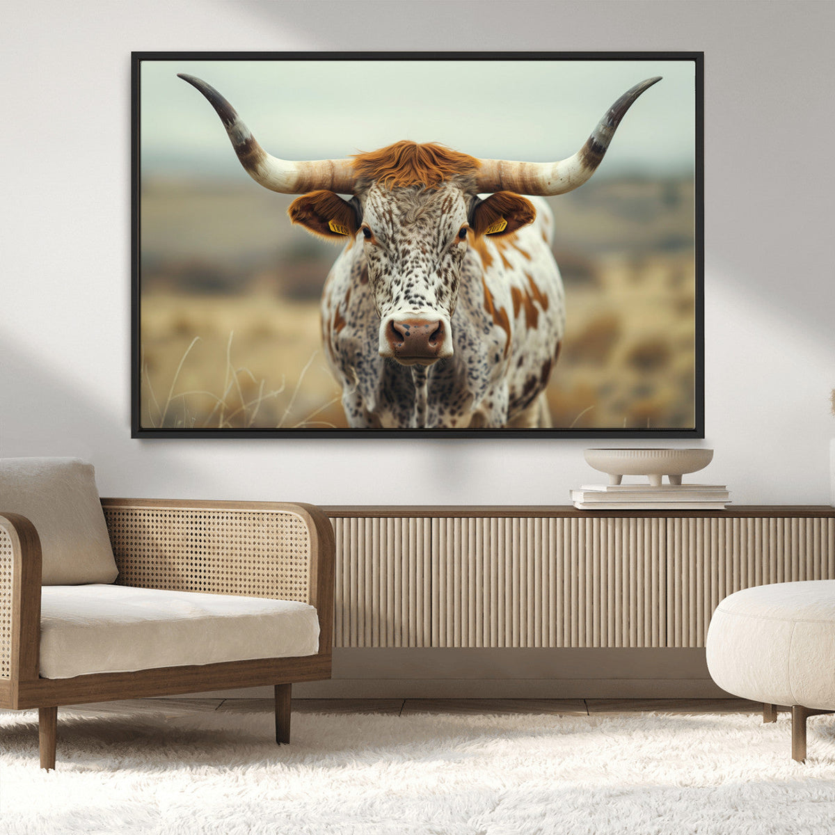 Texas Cow Longhorn Wall Art Canvas Print for Farm House Wall