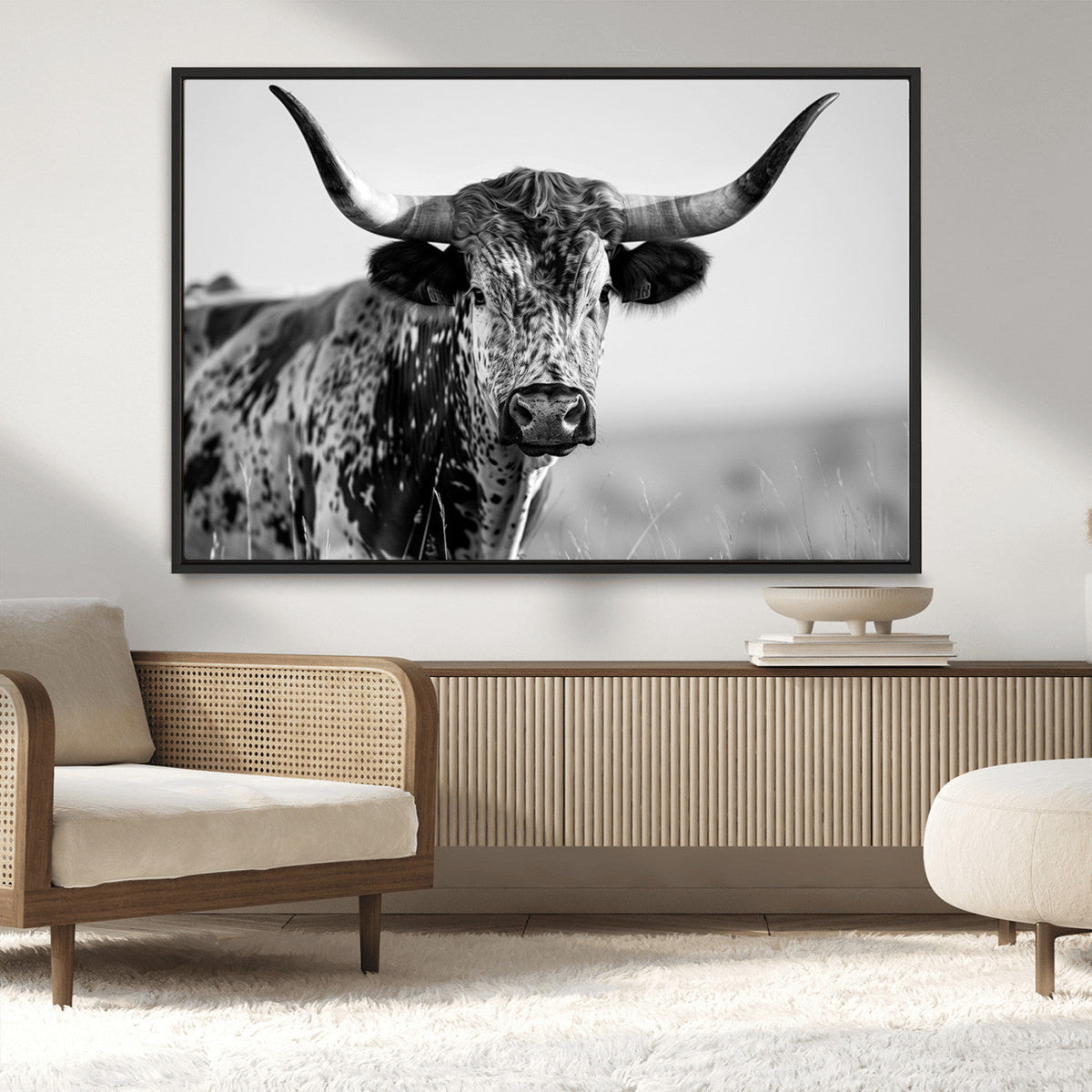 Texas Highland Cow Longhorn Canvas Print - Rustic Farmhouse
