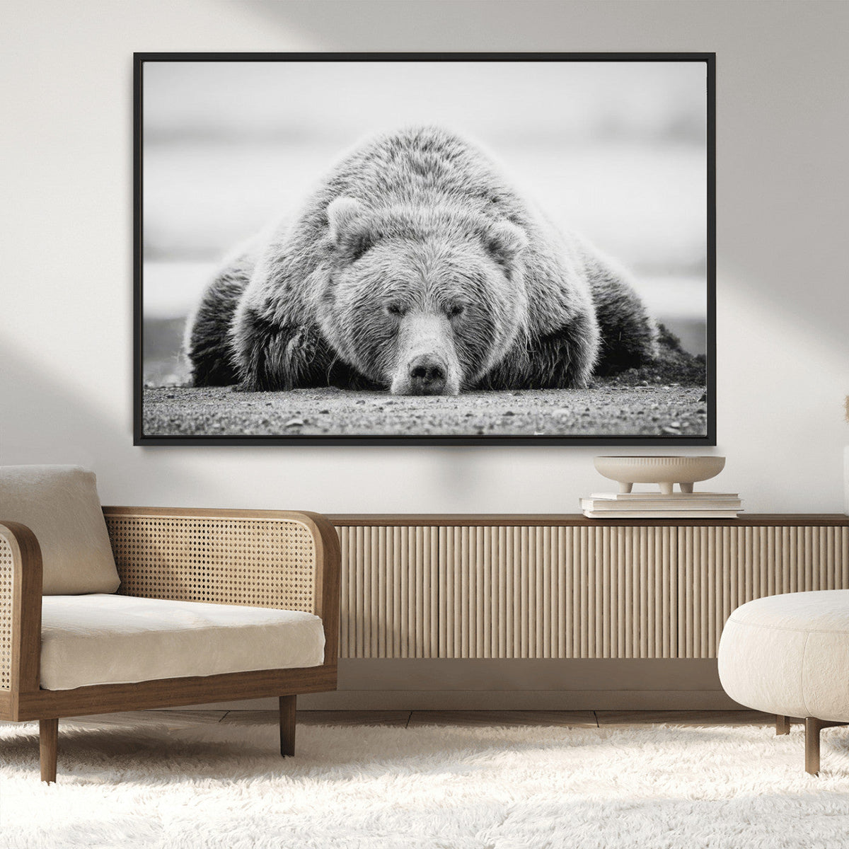 Resting Grizzly Bear Wall Art Canvas Print – Majestic Lazy