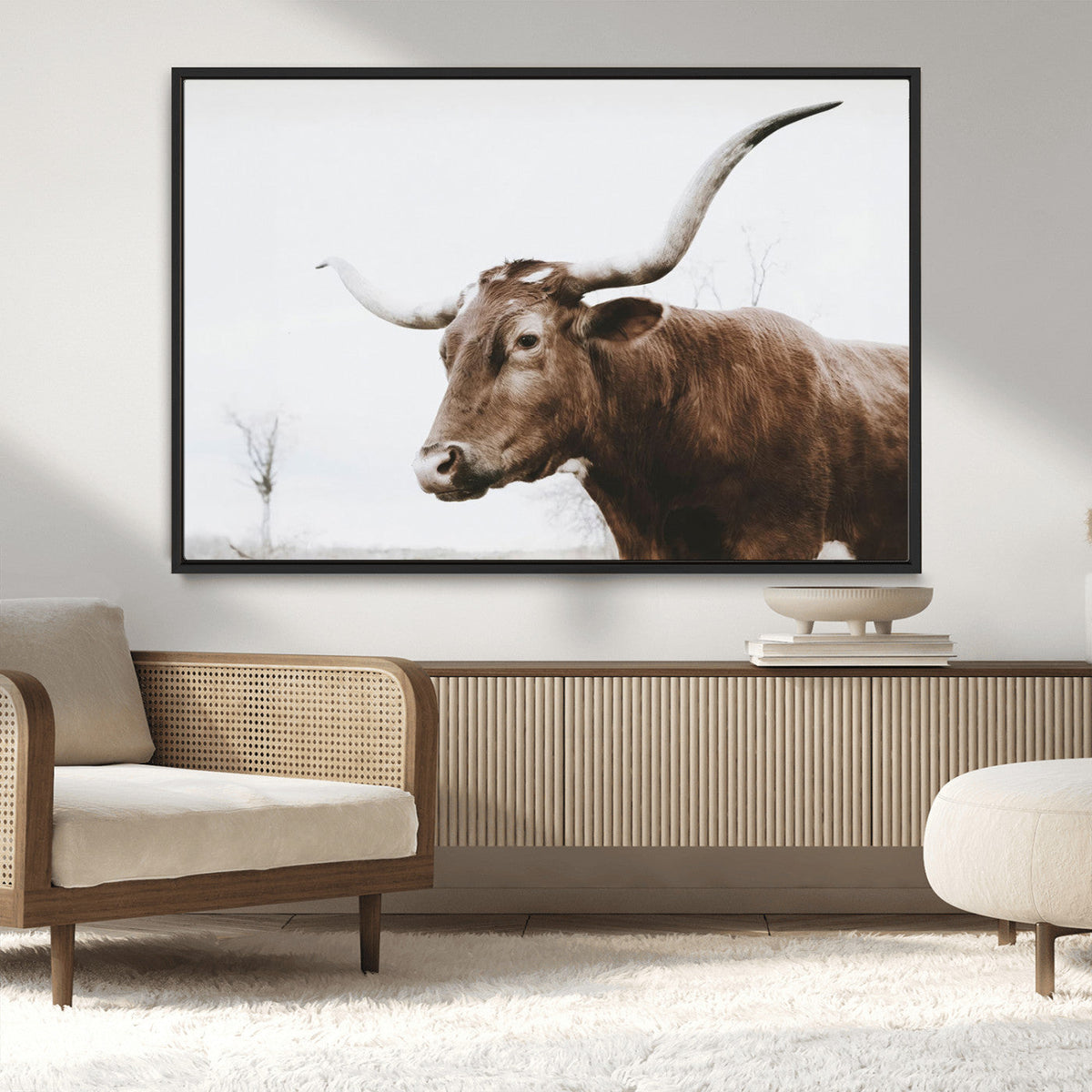 Rustic Bull Wall Art Canvas Print – Modern Longhorn