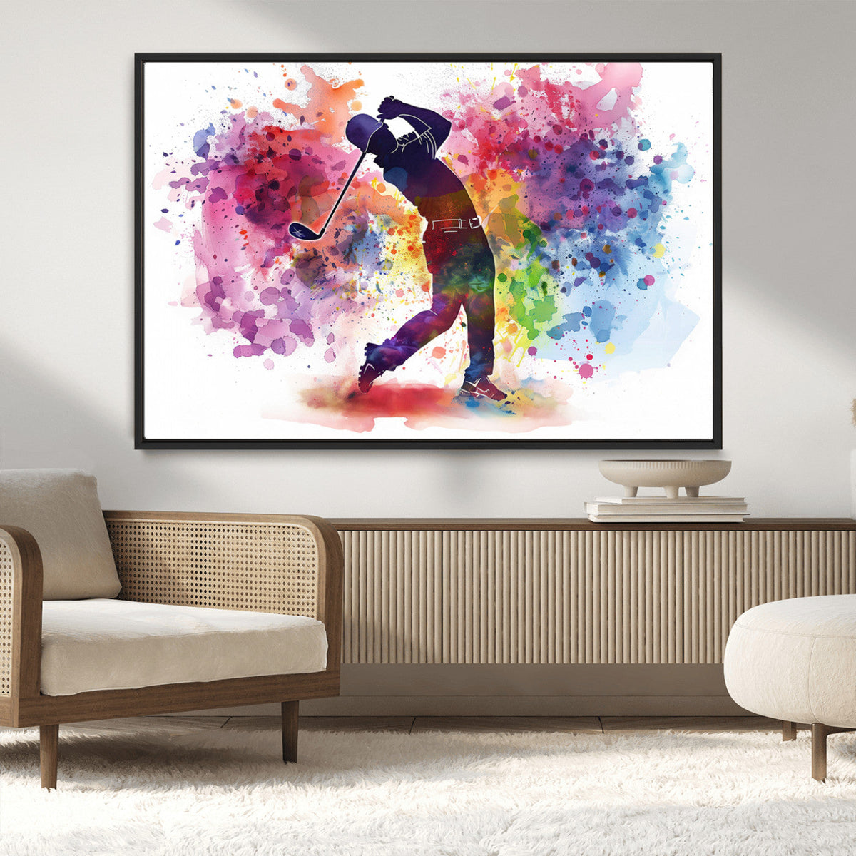 Colorful Golfer Swing Wall Art Canvas Print - Ready to Hang,