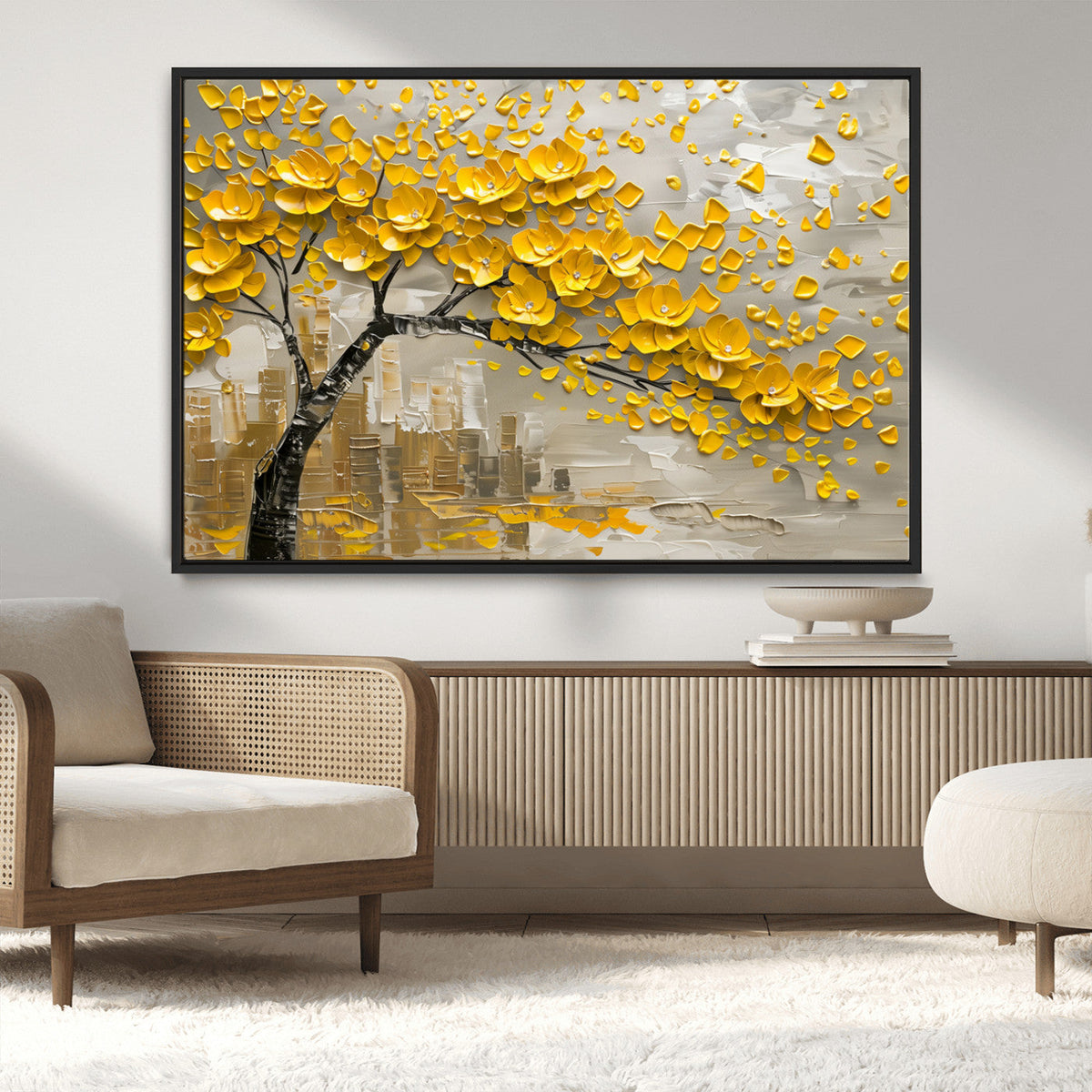 Yellow Blossom Tree Canvas Wall Art - Floral Abstract Modern