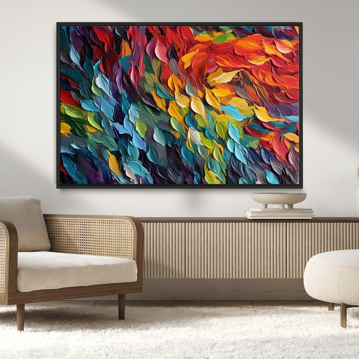 Vibrant Abstract Leaf Wall Art Canvas Print | Bold Colorful