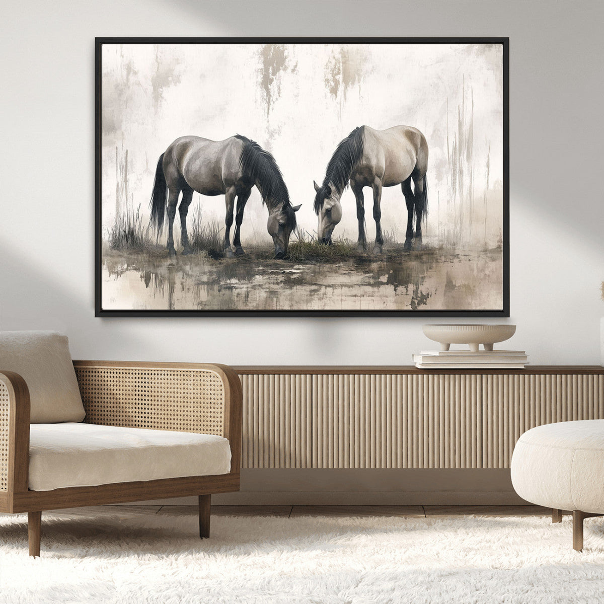 Chines Ink Style Vintage Horses Wall Art Canvas Print for