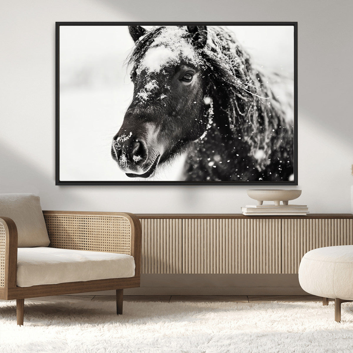 Framed Black and White Horse Wall Art | Ready to Hang and