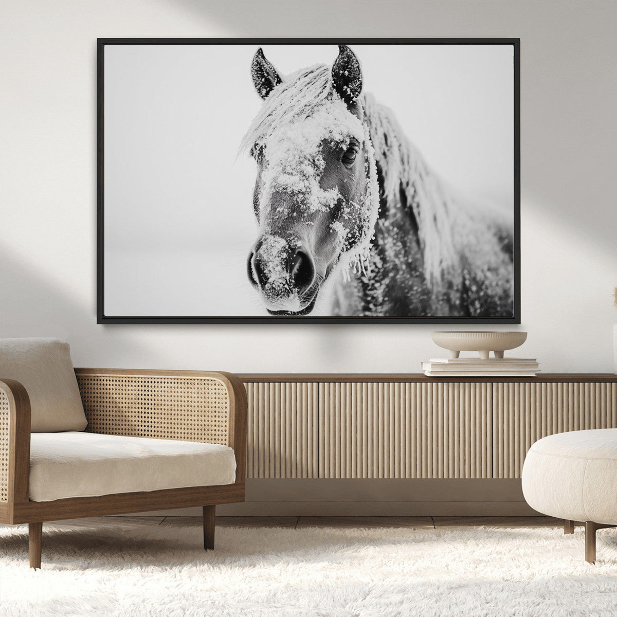 White Horse Wall Art | Ready to Hang and Framed | Winter