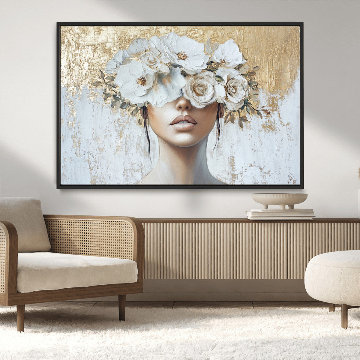 Golden Petal Wall Art - Canvas Print Flower Head Woman