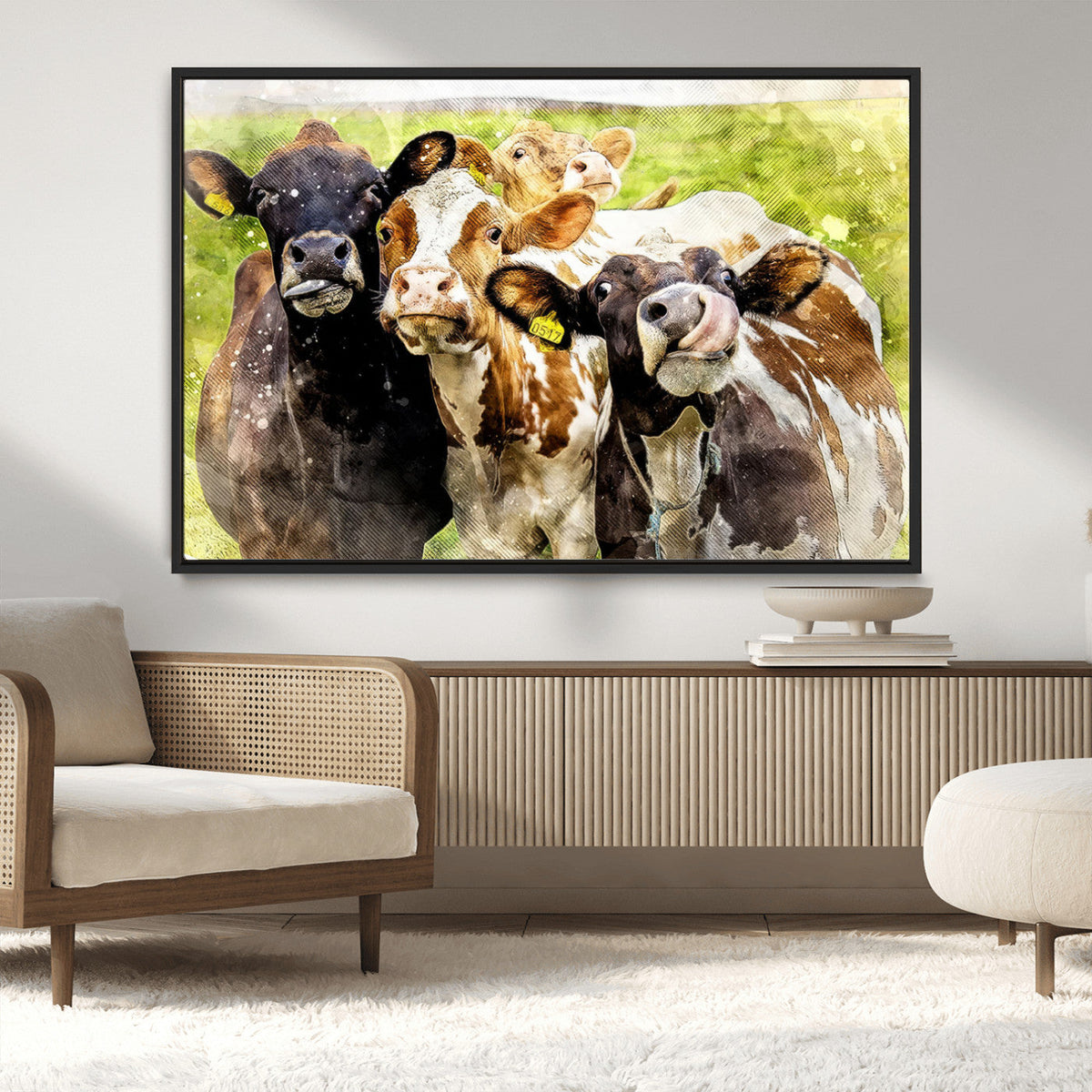 Curious Cows Farmhouse Wall Art | Ready to Hang and Framed