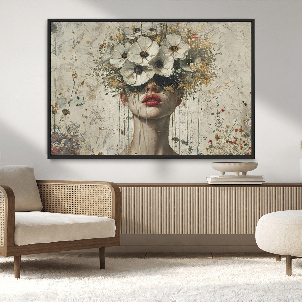 Abstract Floral Women Patel Wall Art Canvas Print